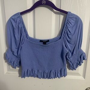 blue ruffle sleeve crop top